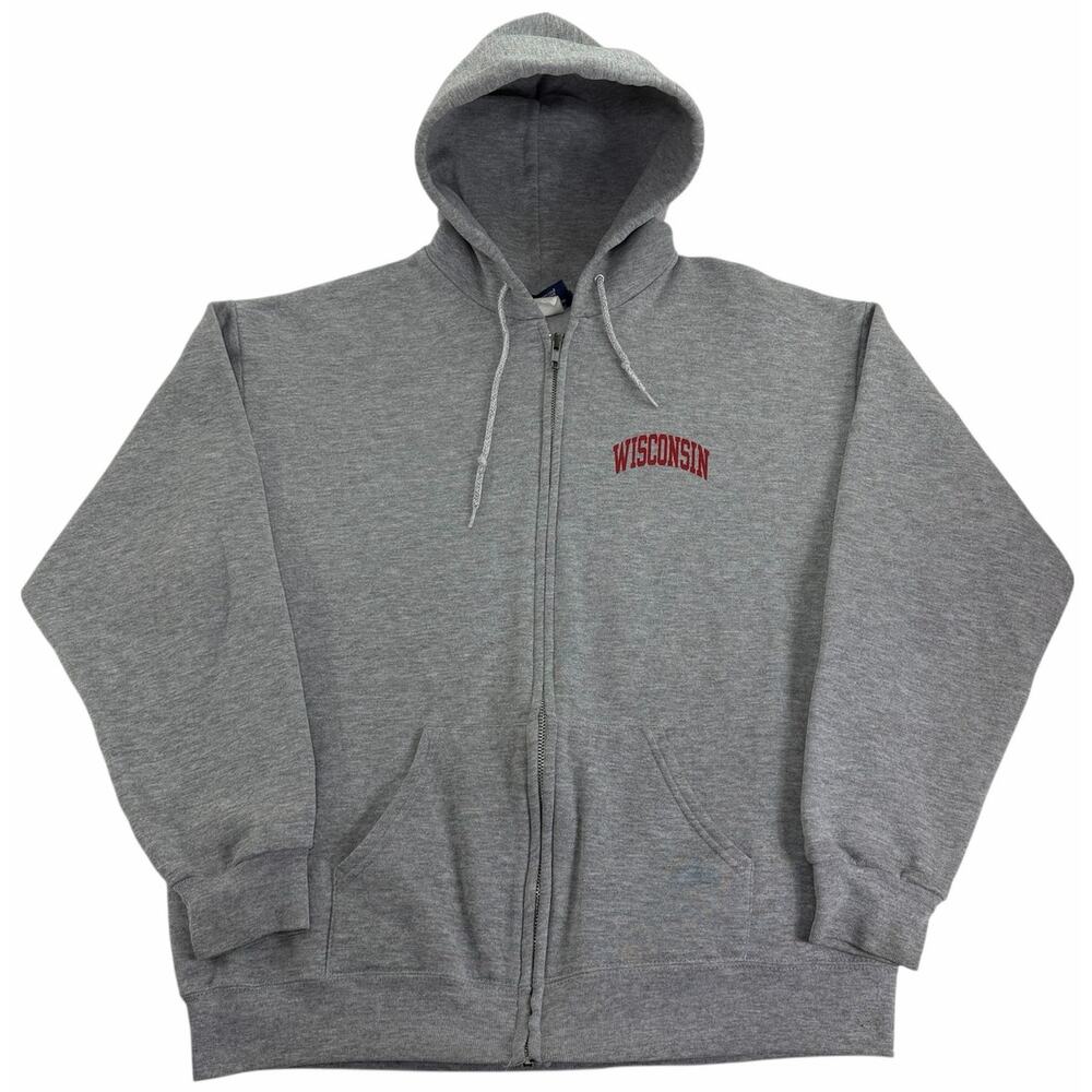 Vintage 90s y2k Wisconsin Badgers Full Zip Hoodie Mens Large Jansport Sweatshirt
